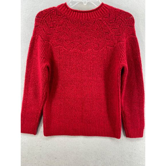 Talbots Petites Sweater Women Sz LP Red Crew Neck Chenille Feel Wool Alpaca - Picture 7 of 8